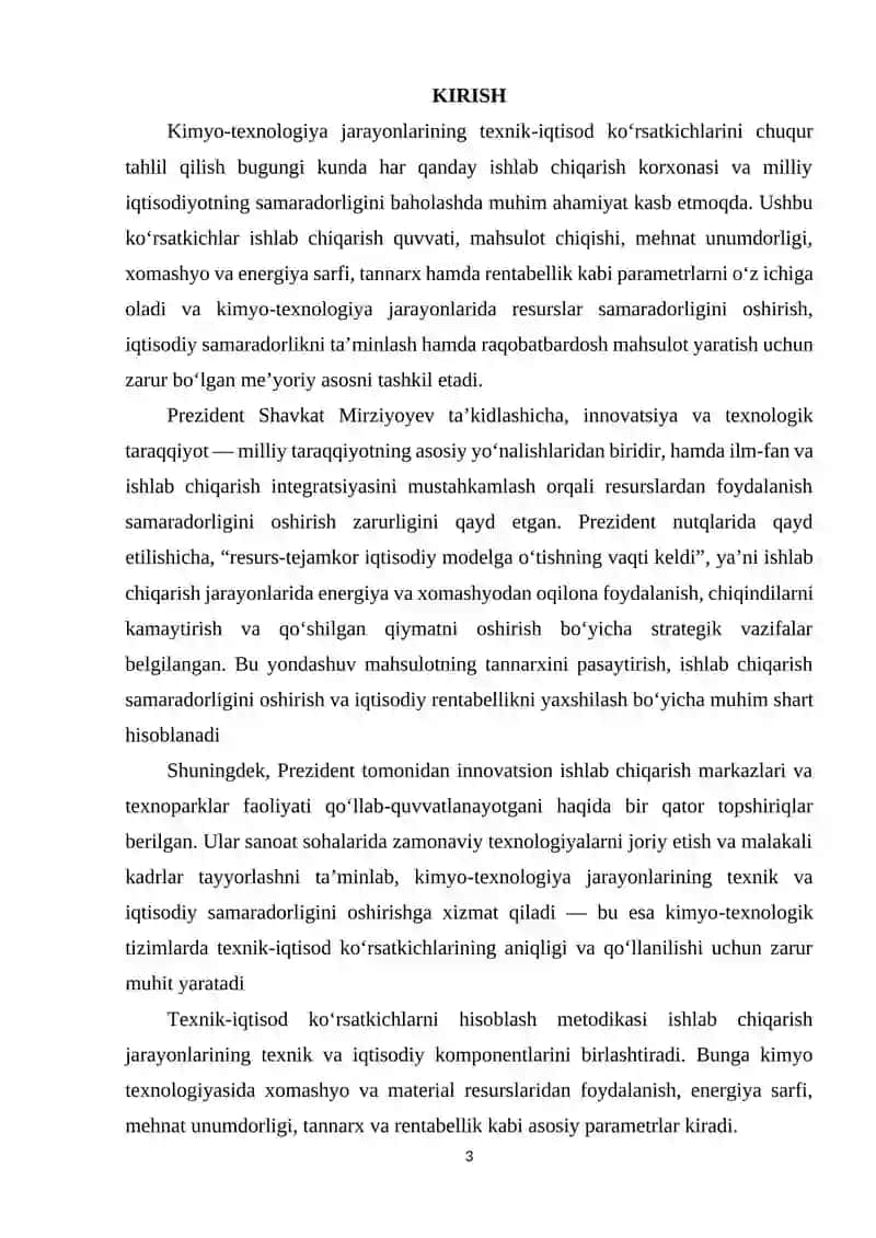 Kimyo-texnologiya jarayonlarining texnik-iqtisod ko‘rsatkichlari 3