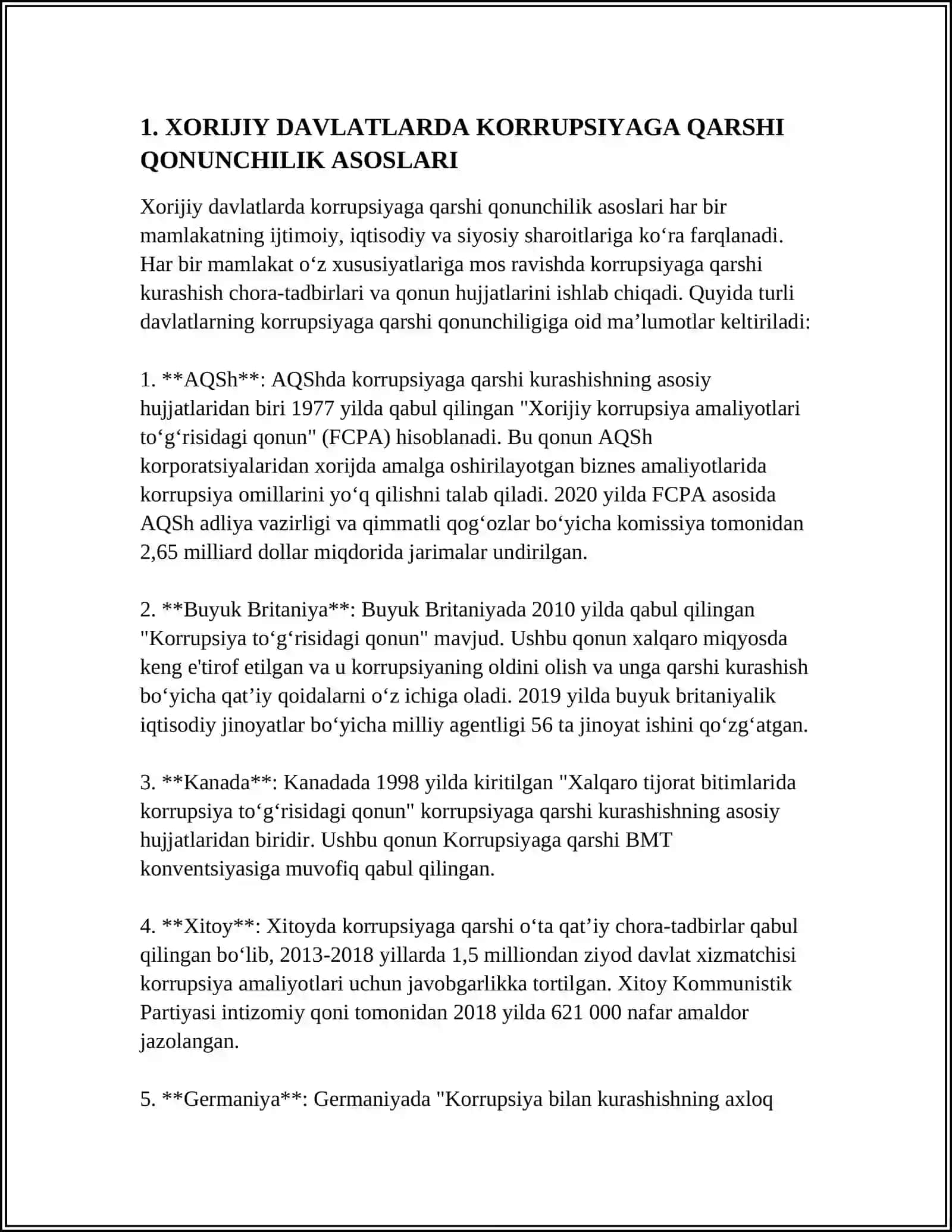 XORIJIY DAVLATLARDA KORRUPSIYAGA QARSHI KOMPLEANS NAZORAT TIZIMINI JORIY ETISHGA OID STANDARDLAR VA TAVSIYALAR 3