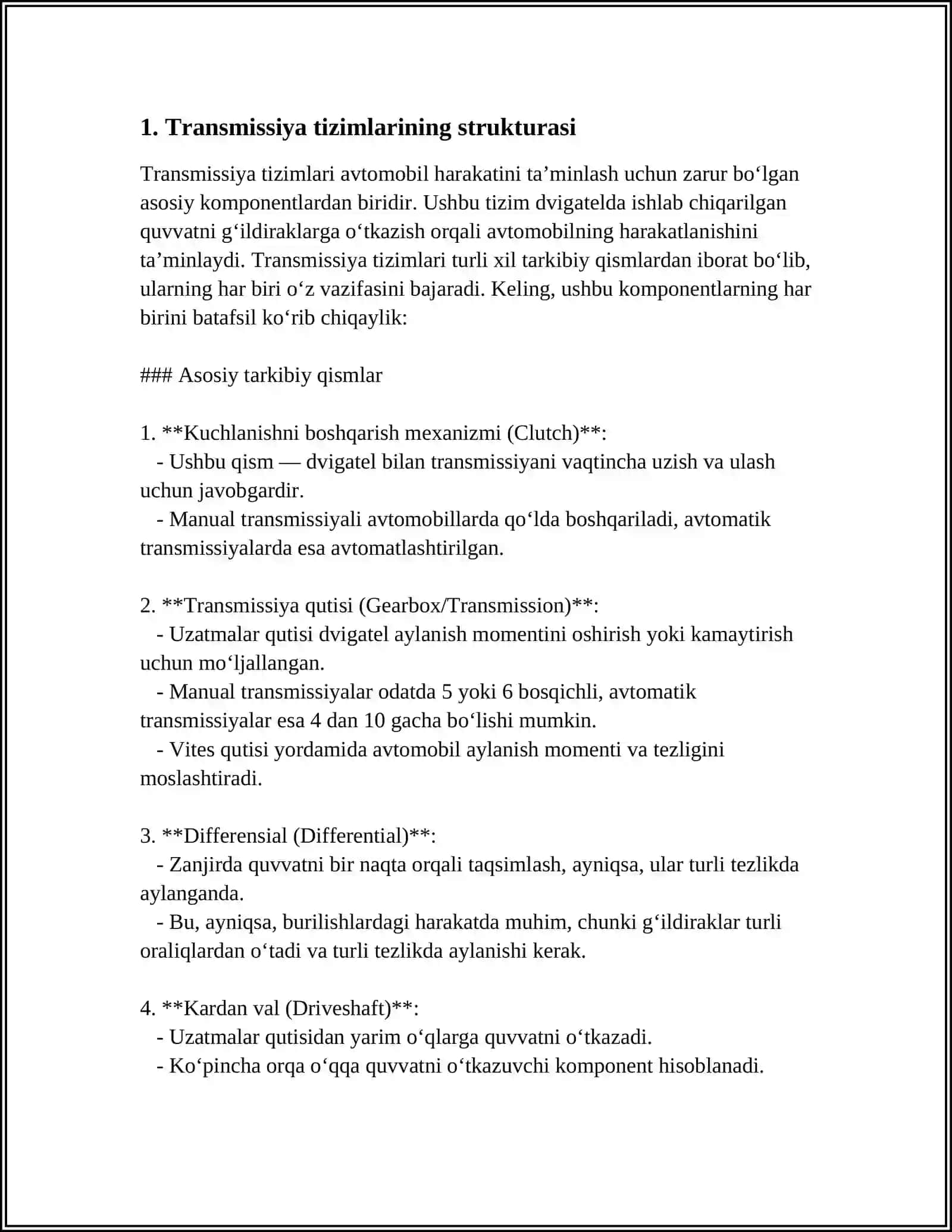 TRANSMISSIYA AGREGATLARIGA TXK VA TAʼMIRLASH ISHLARI TEXNOLOGIYASI 3