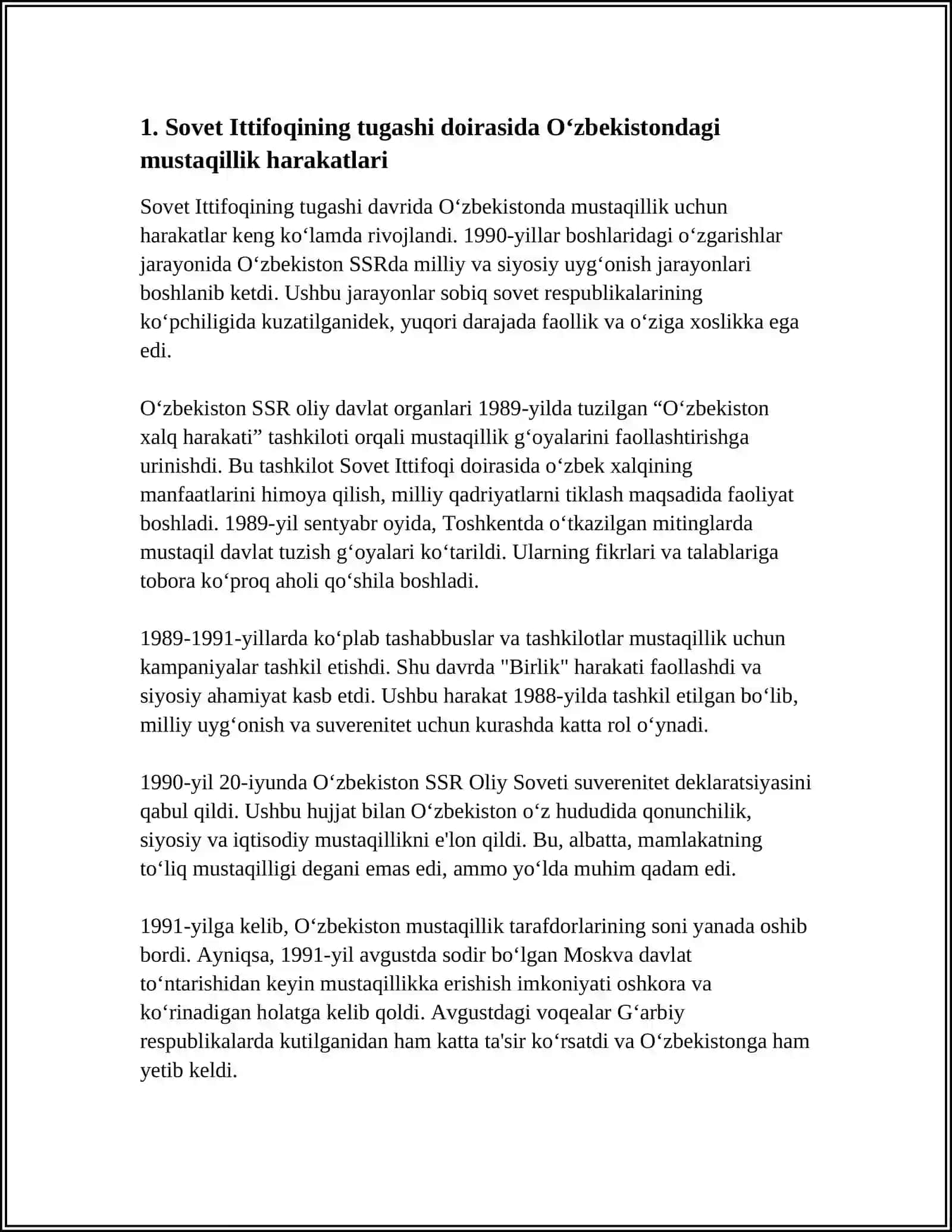 MUSTAQILLIKKA ERISHISH ARAFASIDA O‘ZBEKISTONDAGI IJTIMOIY-SIYOSIY JARAYONLAR 3