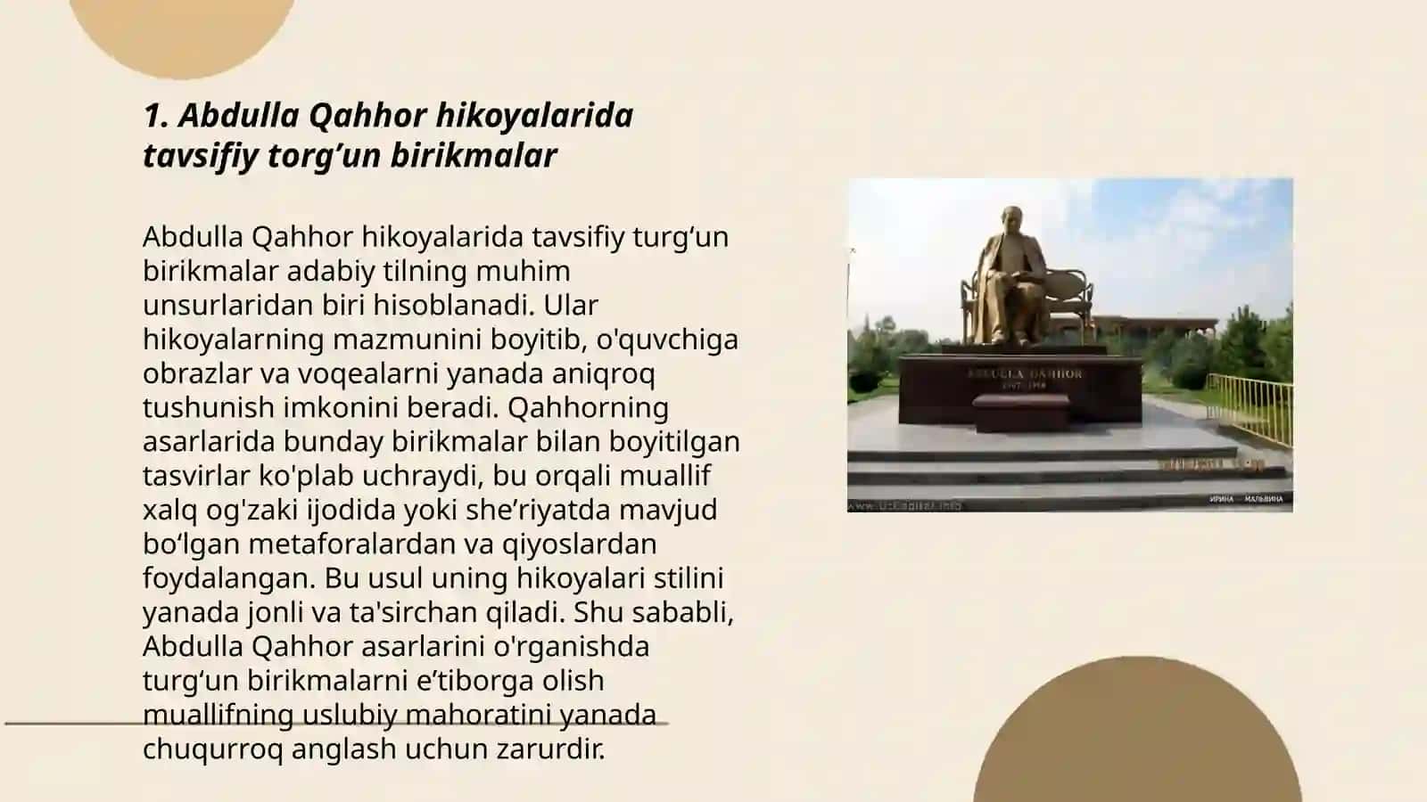 Abdulla Qahhor hikoyalarida tavsifiy torgʼun birikmalar 3