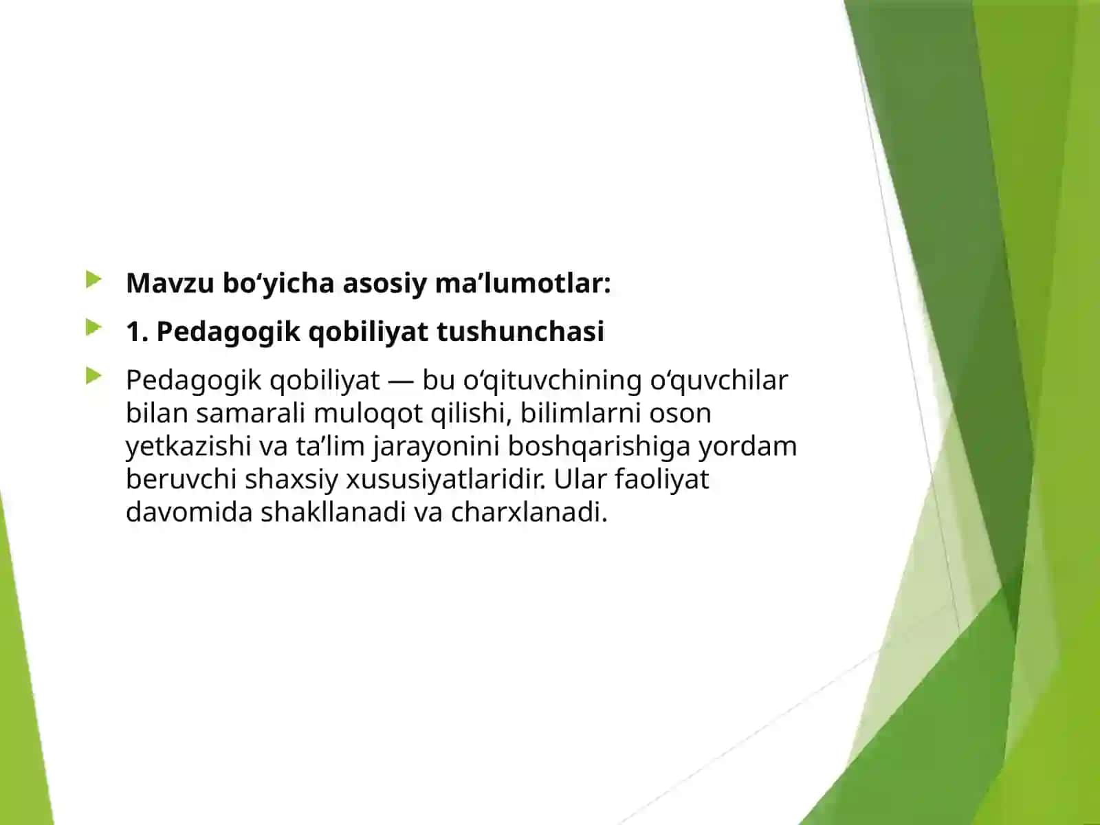 Pedagogik qobiliyatlarni shakllantirish va rivojlantirish yo‘llari 3