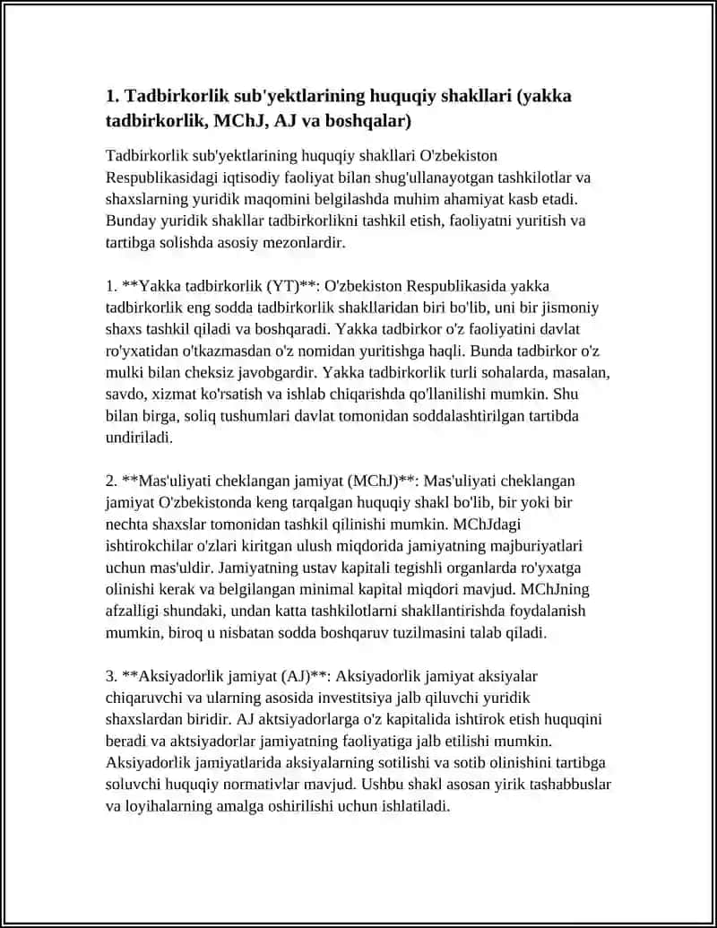 Tadbirkorlik Subektlari Faoliyatini Tashkil Etish va Tugatishning Tashkiliy Huquqiy Asoslari 3