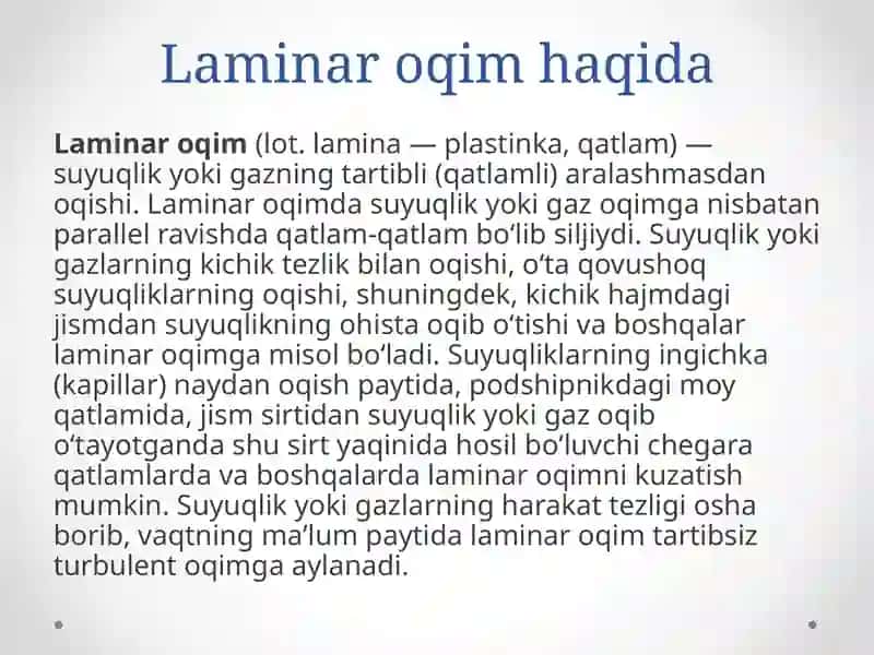 Laminar va turbulent oqim. Reynolds soni 3