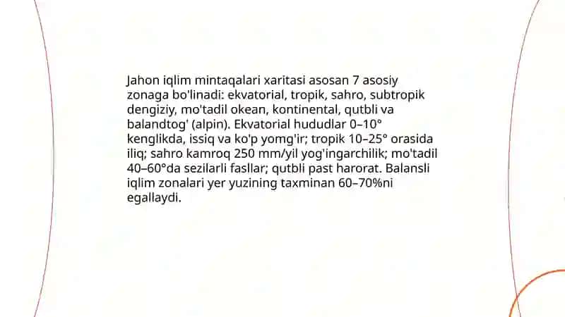 Dunyoning iqlim mintaqalari va o'lkalar kartasi 3