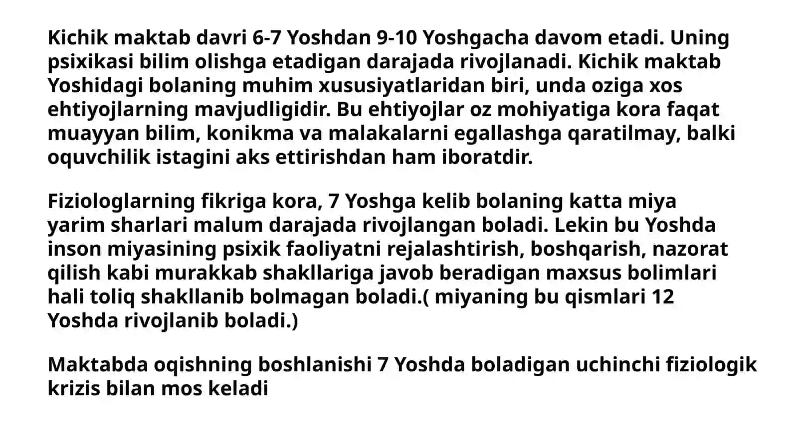 Kichik maktab yoshi davrida psixik rivojlanish xususiyatlar 3
