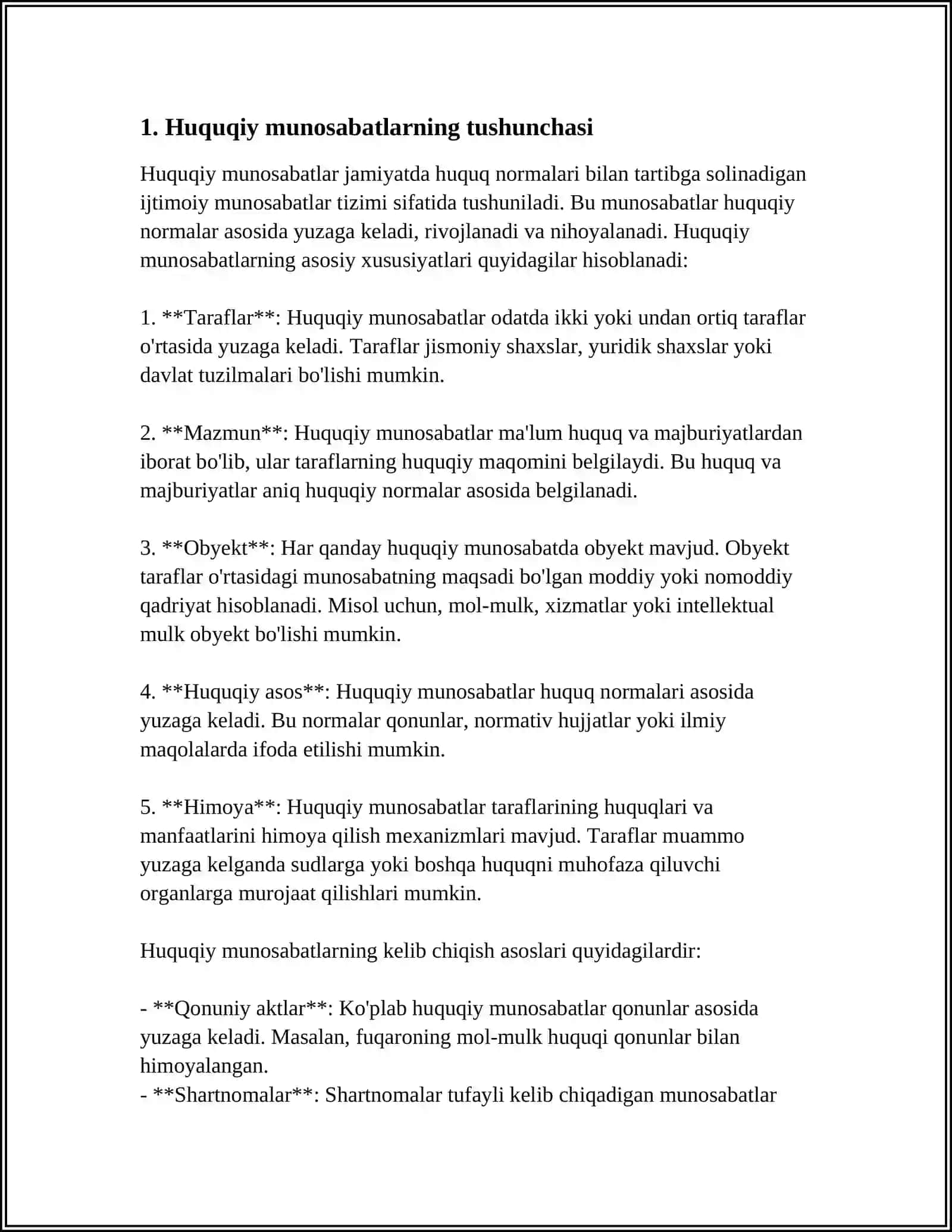MUSTAQIL ISH Mavzu: FUQORALIK-HUQUQIY MUNOSABAT SUBYEKTLARI VA OBYEKTLARI 3