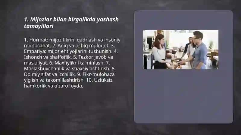 Mijozlar bilan birgalikda yashash tamoyillari 3