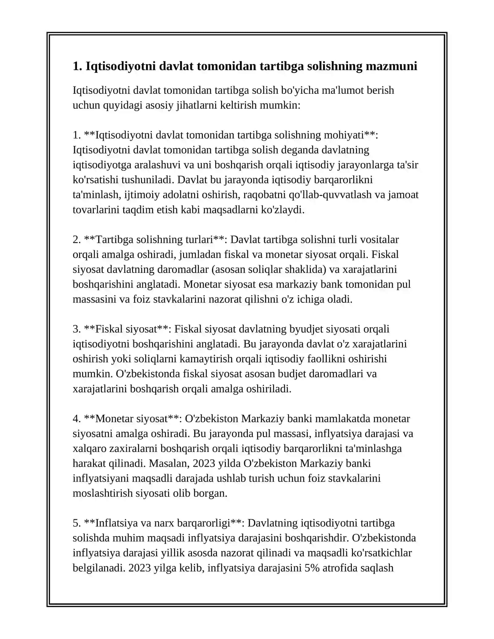 IQTISODIYOTNI DAVLAT TOMONIDAN TARTIBGA SOLISH: ZARURLIGI, SHAKLLARI VA CHEGARALARI 3