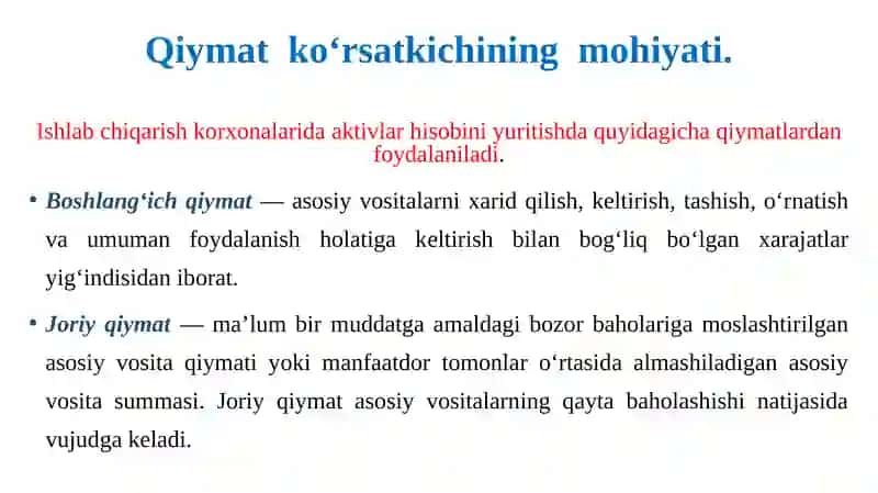 Buxgalteriya hisobida   baholash  va kal’kulyasiya.Asosiy xo‘jalik jarayonlarining hisobi 3