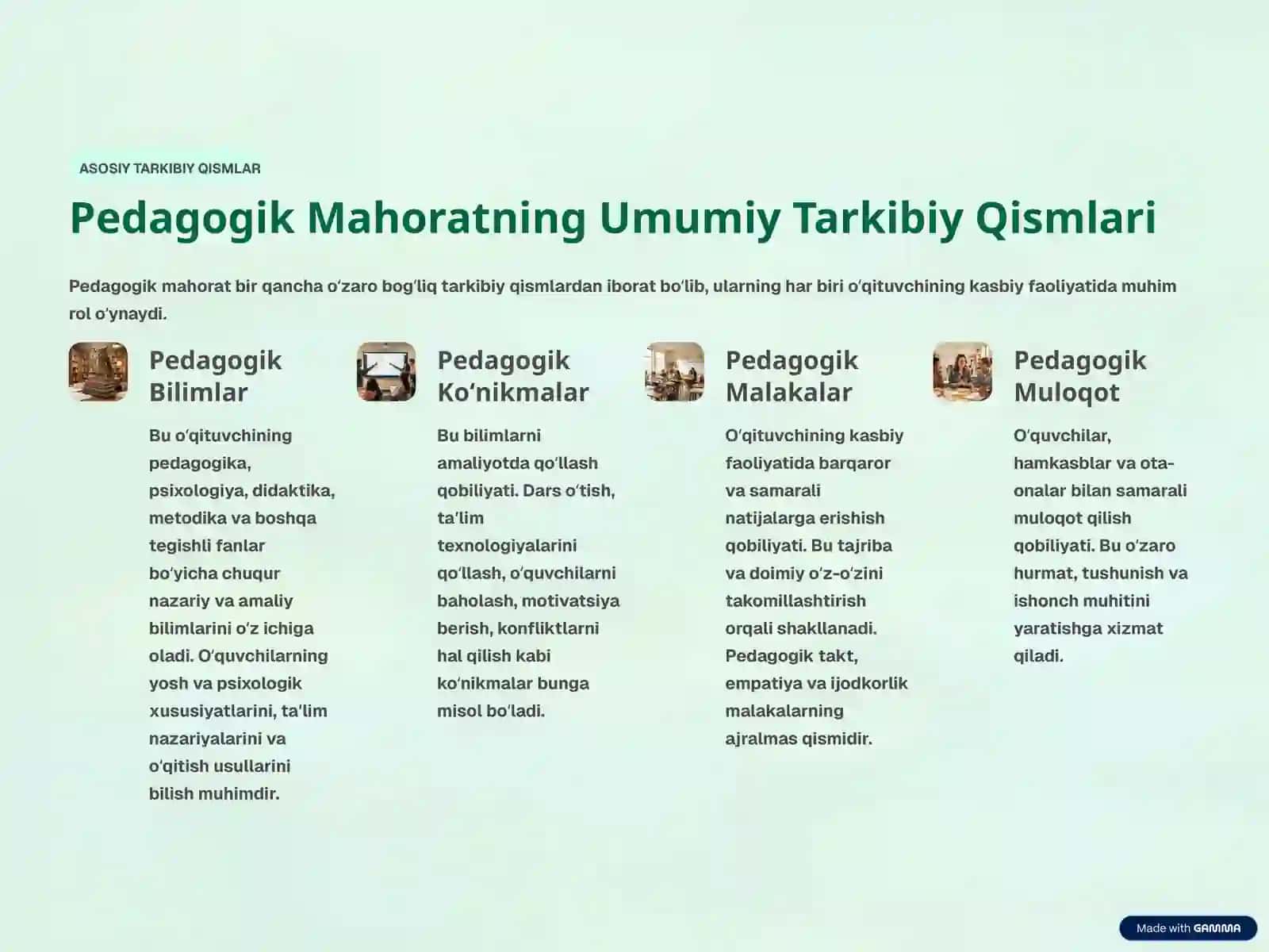 PEDAGOGIK MAHORAT FANINING UMUMIY TARKIBIY QISMI, VAZIFALARI VA MAQSADLARI 3
