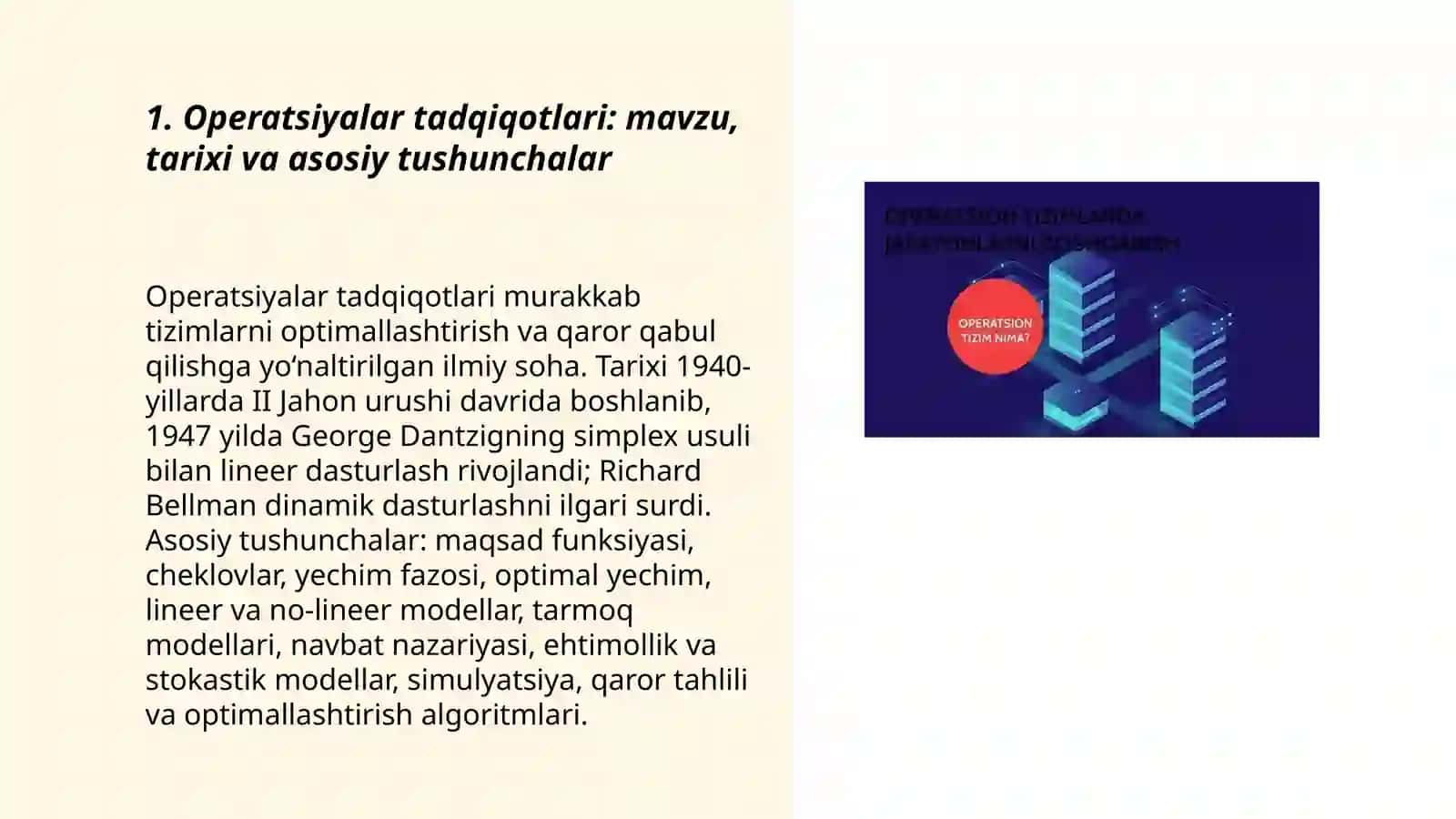 Operatsiyalar tadqiqotlarni o'tkazish va matematik modellar 3