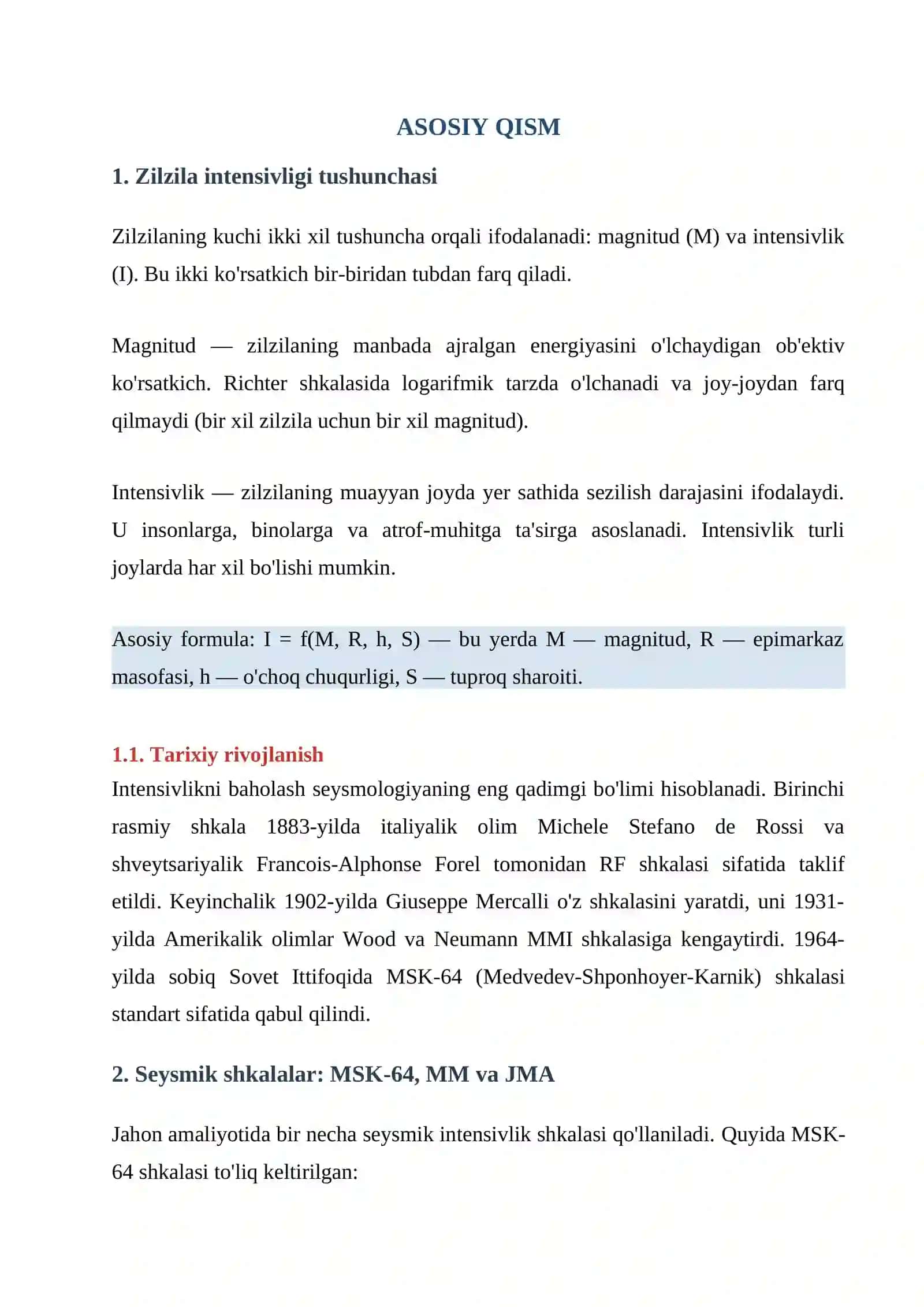 ZILZILANING KUCHINI YER SATHIDA NAMOYON BO'LISHINI BAHOLASH 3