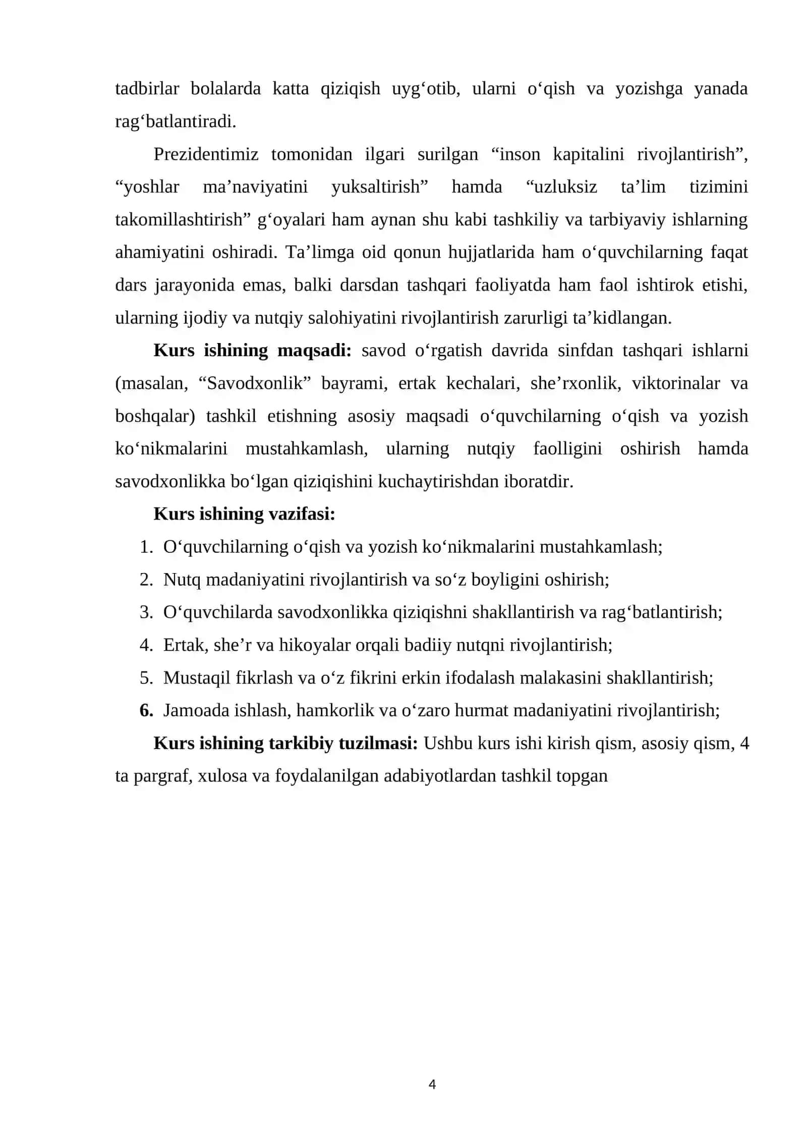 Savod o‘rgatish davrida sinfdan tashqari ishlar (“Savodxonlik” bayrami va shuning kabilar) ni uyushtirish 3