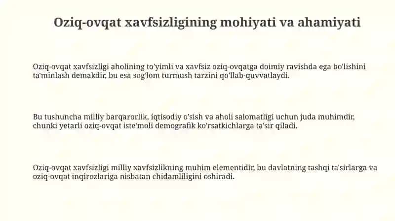 O‘zbekiston Respublikasida oziq-ovqat xavfsizligini ta'minlashning asosiy yo‘nalishlari 3