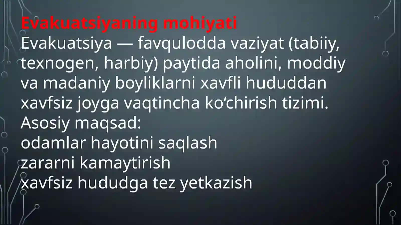 Favqulodda vaziyatlar xavfi tug'ilganda va sodir bo'lganda aholini evakuaciyalashni tibbiy ta'minlash 3