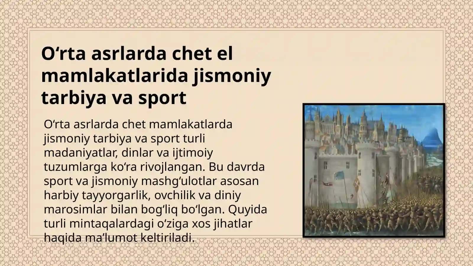 O‘rtaasrlar(V-XVIIasrlar)vaYangidavrdachetelmamlakatlaridajismoniytarbiyavasport (XVIII-XIXasrlar) 3