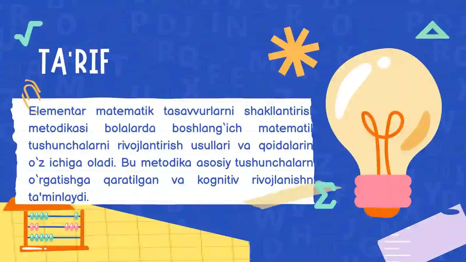 ELEMENTAR MATEMATIK TASAVVURLARNI SHAKLLANTIRISH METODIKASI 3