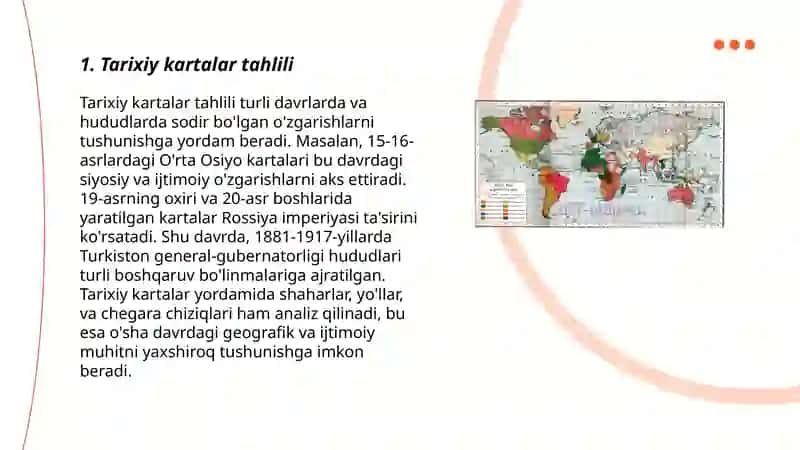 Tarixiy kartalarda hodisalarni kartagrafik tasvirlash usullarini o'rganish. 3