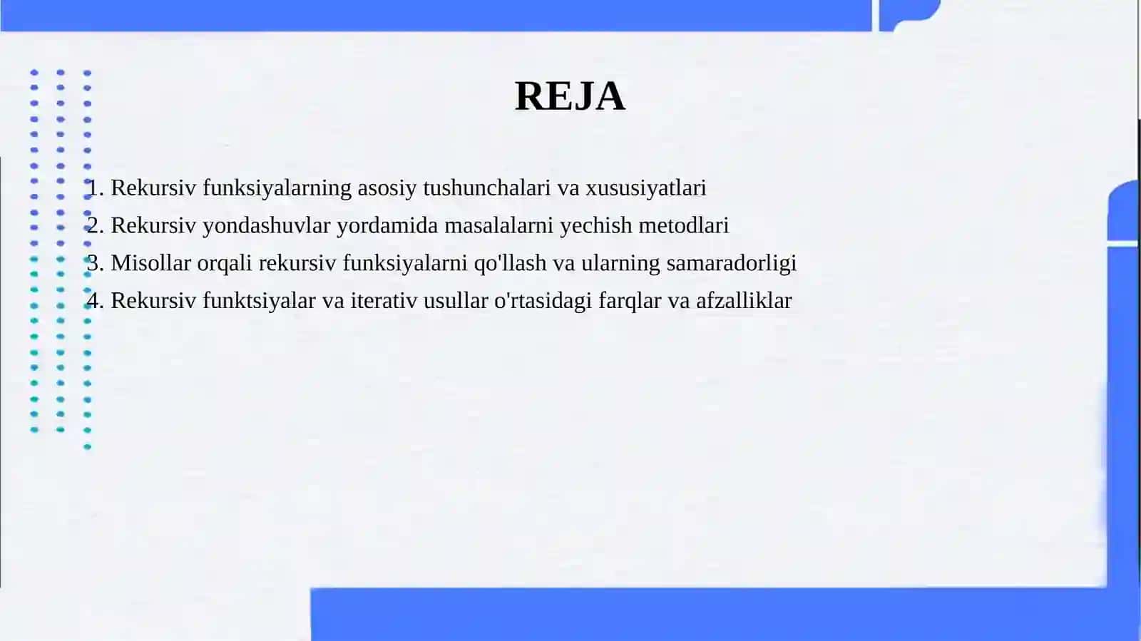 Rekursiv funksiyalar asosida matematik masalalarni yechish 3