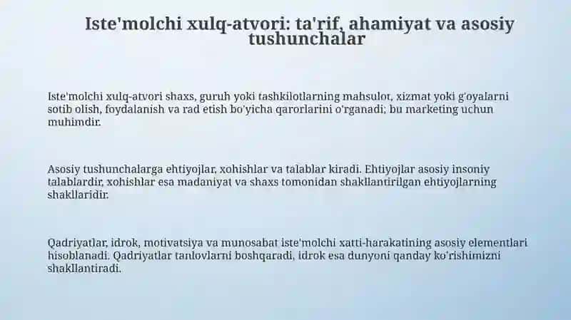 Iste'molchilar xulqi nazariyasining asosiy holati 3