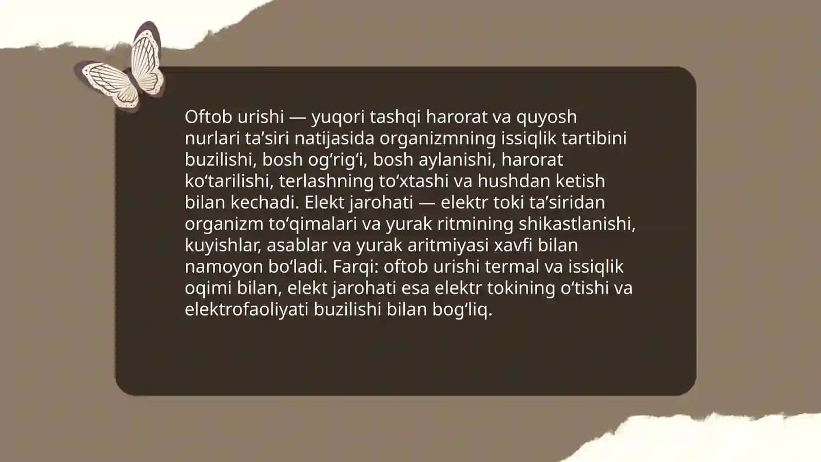 Oftob urganda va elekt jarohati haqida prizintatsiya 3