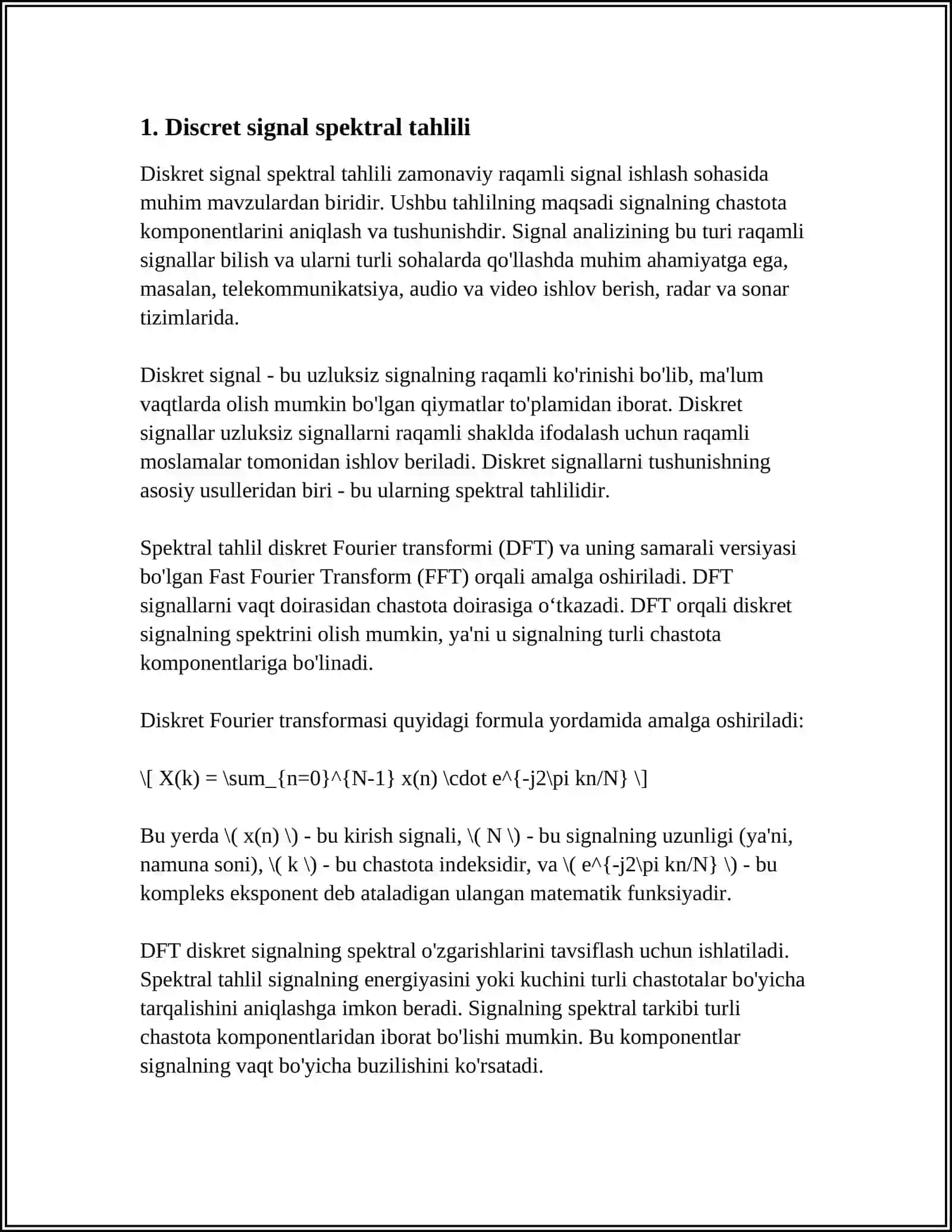 SIGNALNI YETAKCHI GARMONIKASINI AJRATISH ALGORITMI. SPEKTRAL TAHLIL 3