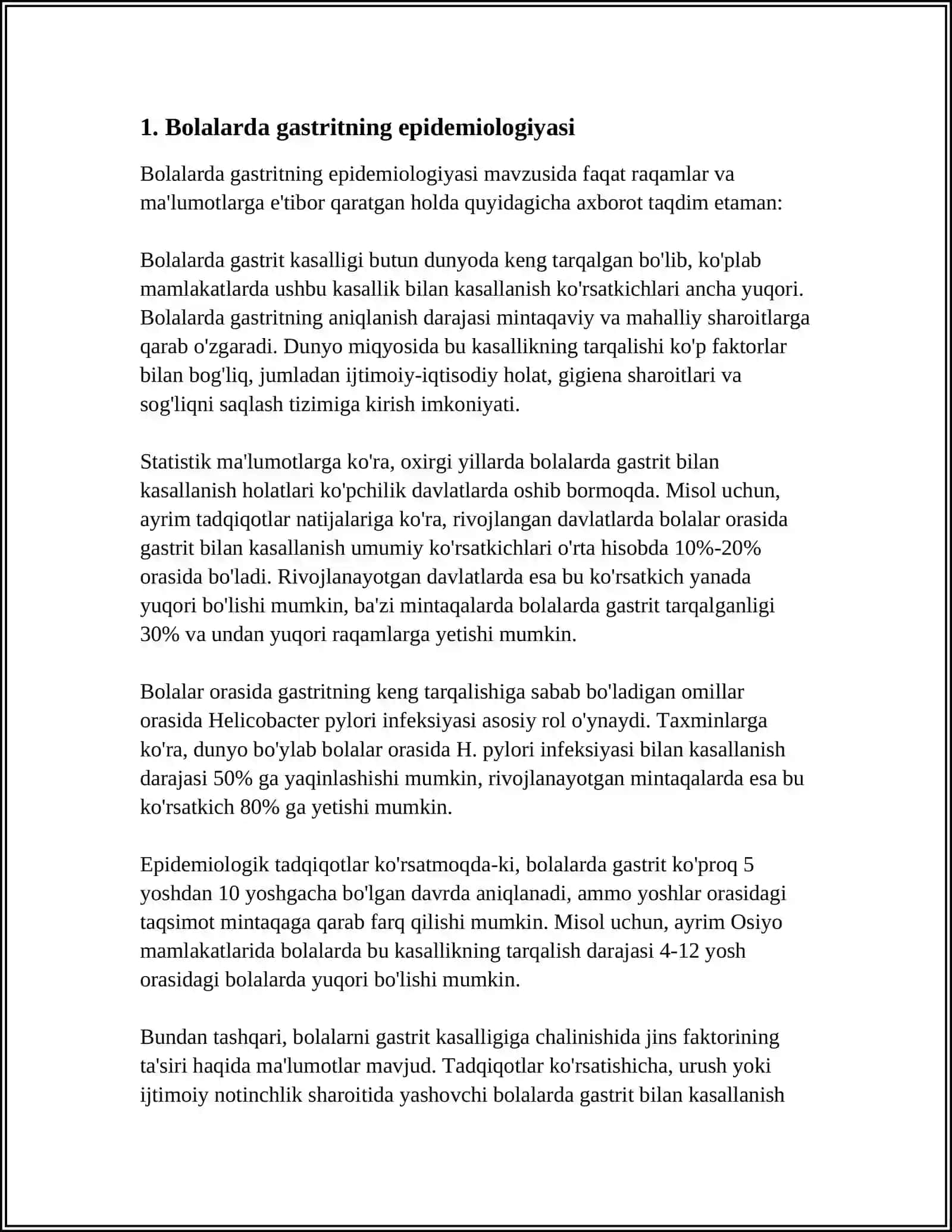 BOLALARDA GASTRIT VA GASTRODUODENIT. KLINIKASI, DAVOLASH, PROFILAKTIKASI 3