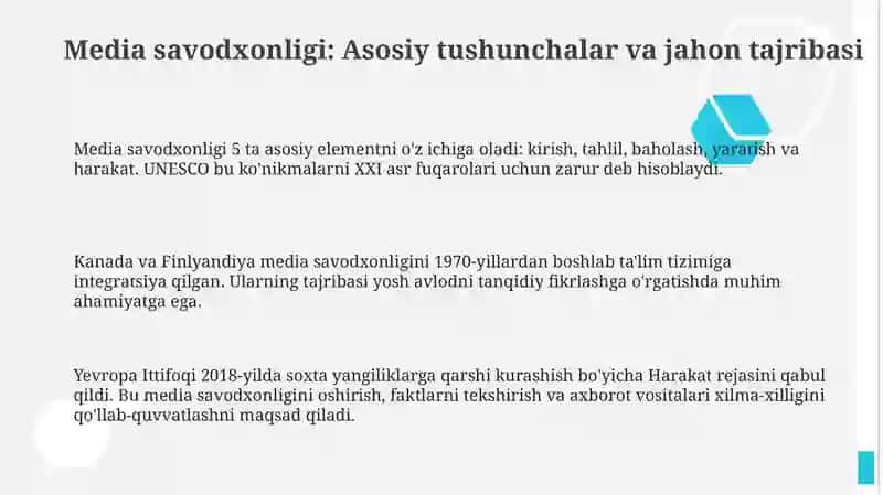 Media savodxonligi bo'yicha xalqaro tajriba va uni O'zbekistonga moslash 3