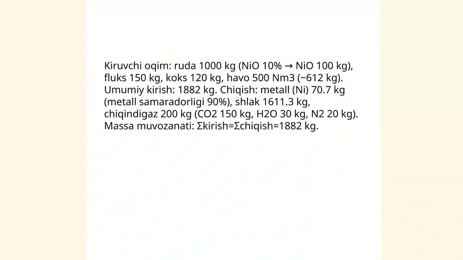 Oksidli nikel agromenatini etish uchun shaxtali pechlar hisobi 3