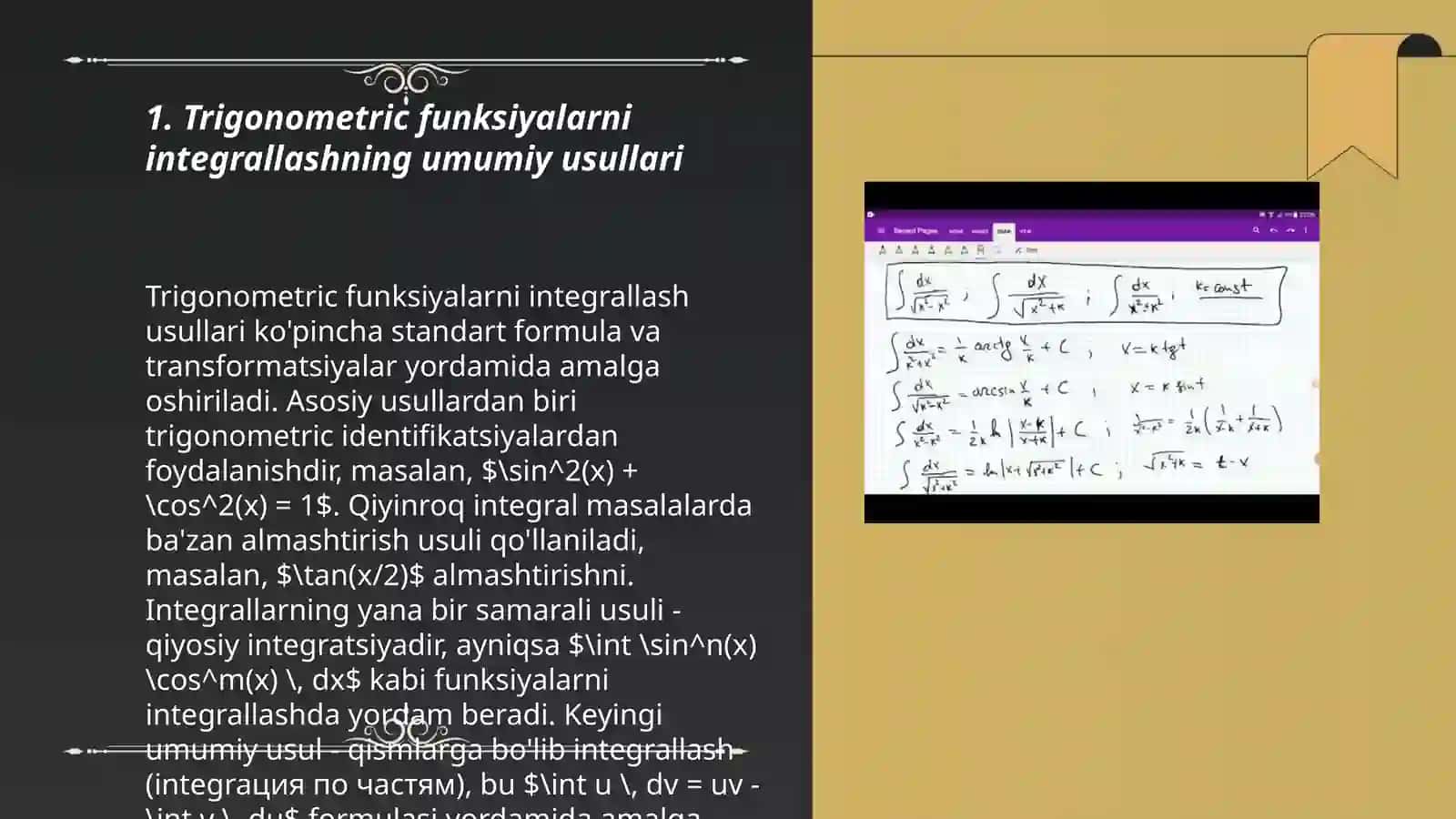 Trigonometric va bazi irrational funksiyalarni integrallash 3