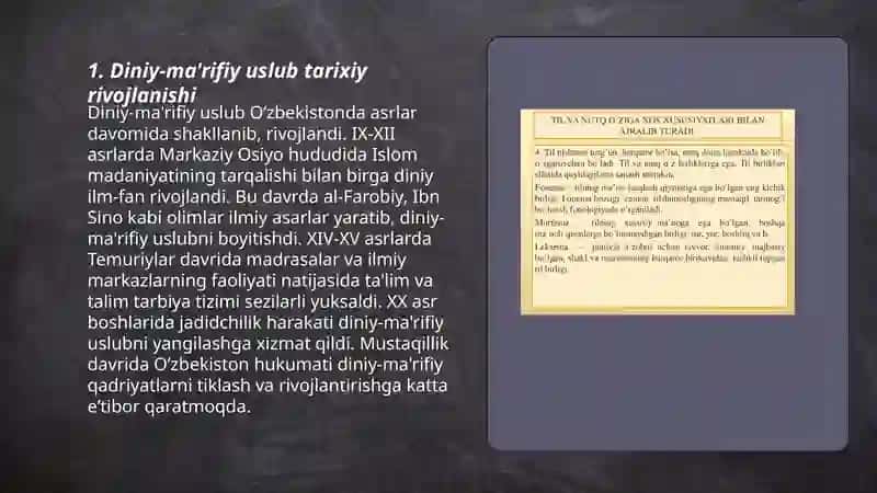 Diniy-ma'rifiy uslubning o'ziga xos xususiyatlari 3