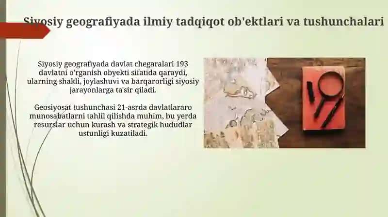 Siyosiy geografiyaning ilmiy tadqiqot ob’ektlari va tushunchalari 3