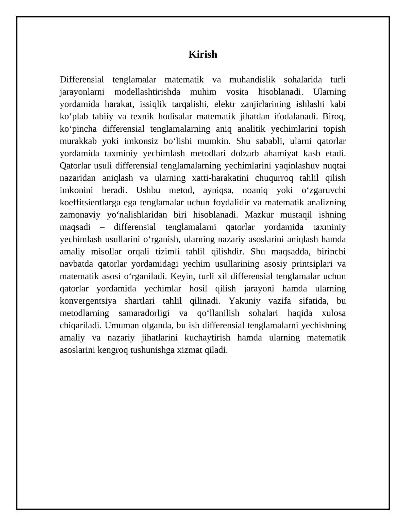 Differensial tenglamalarni qatorlar yordamida tagribiy yechish 3