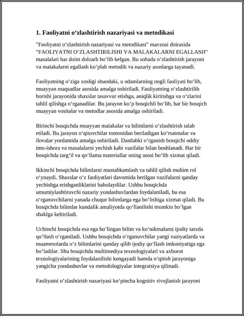 FAOLIYATNI OʻZLASHTIRISHI VA MALAKALARNI EGALLASH 3