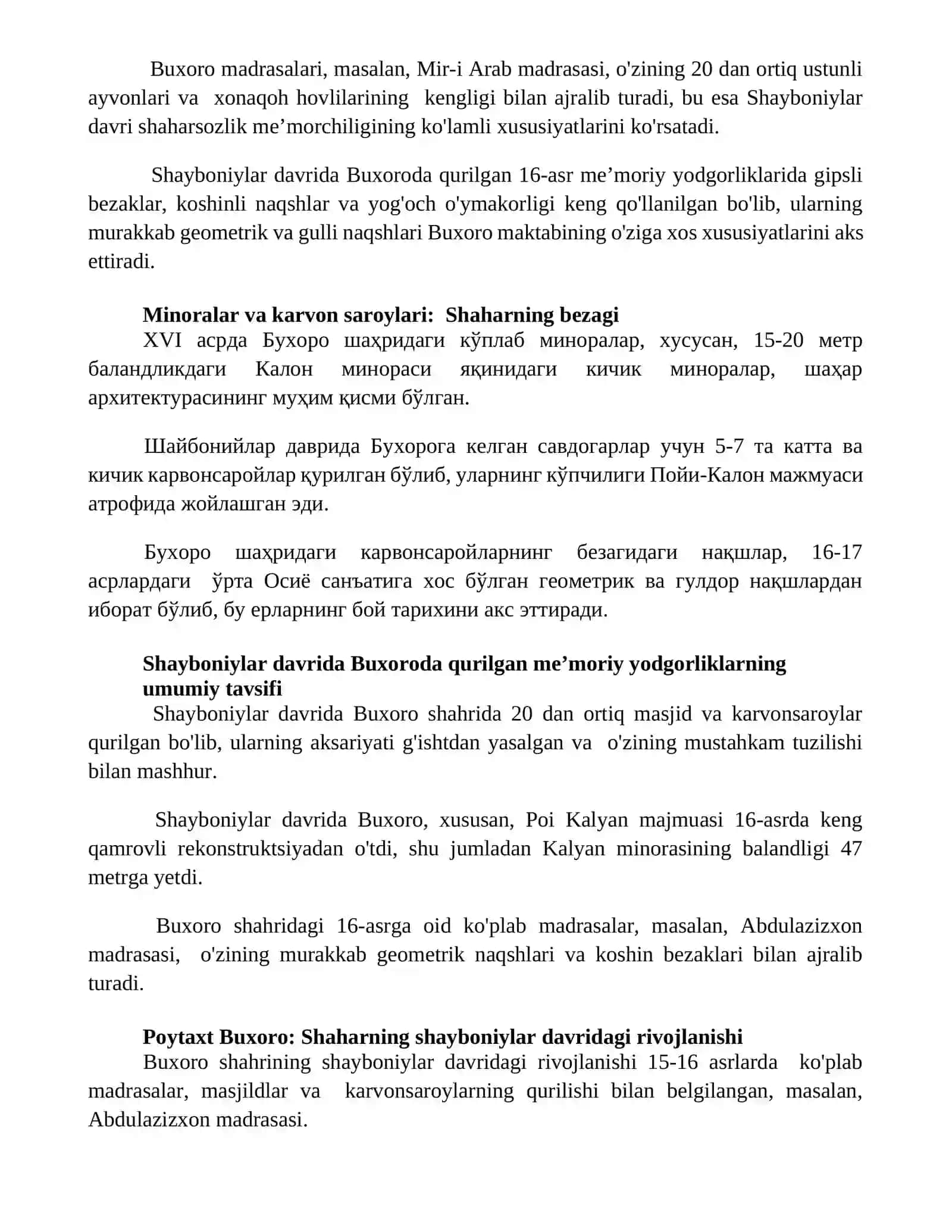 Shayboniylar davrida Buxoroda qurilgan me'moriy obidalar 3