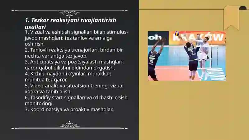 Turli o‘yin vaziyatlarida texnik-taktik harakatlarni tezkor ijro etishga xos jismoniy sifatlarni rivojlantirish 3
