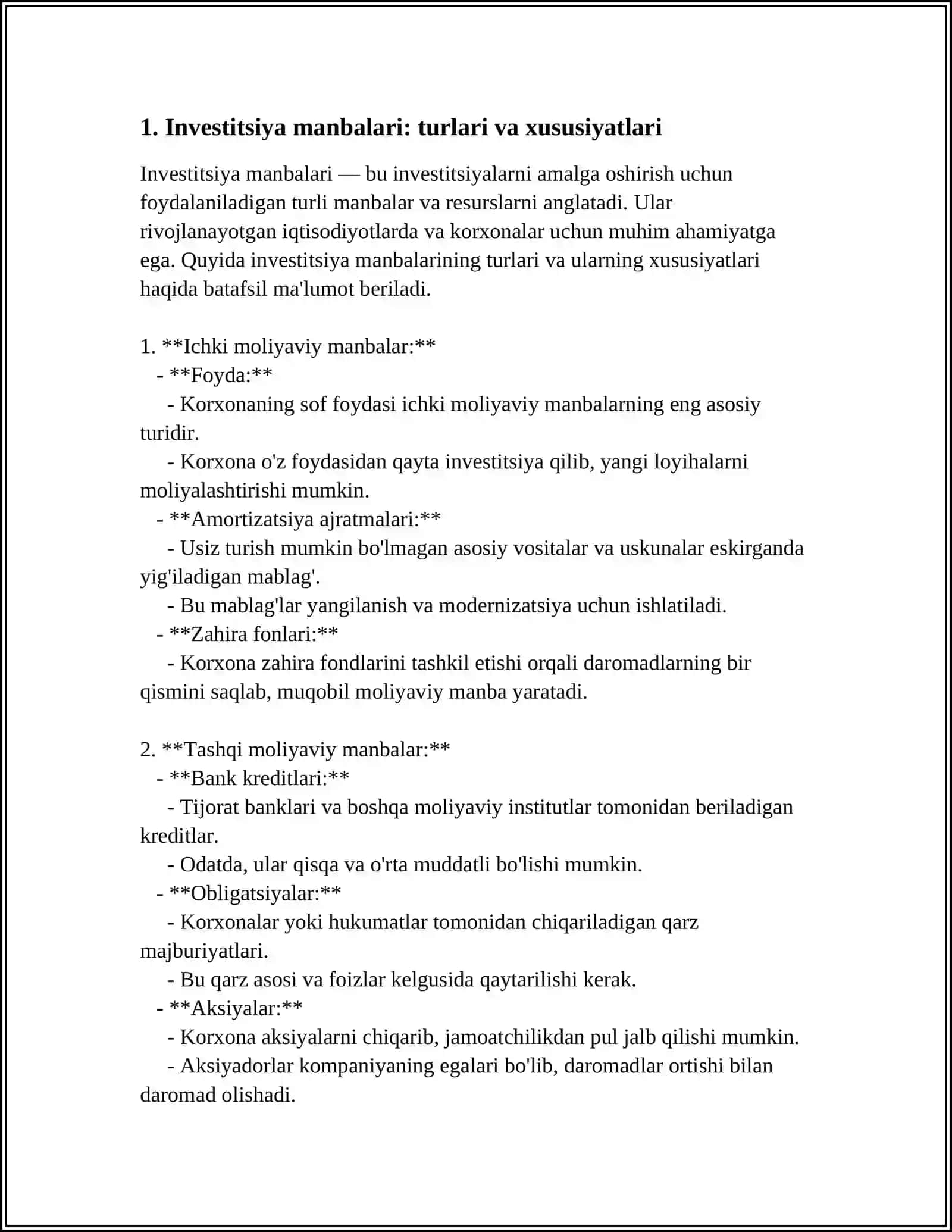 Investitsiya manbalari: turlari va xususiyatlari 3