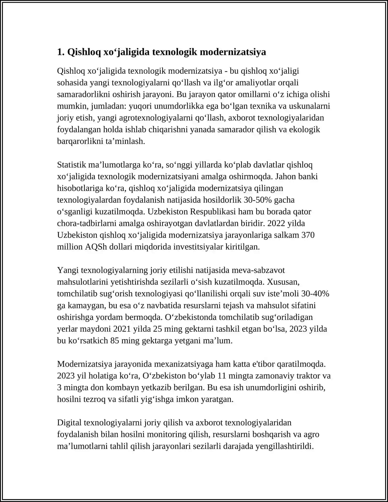 MUSTAQILLIK YILLARIDA QISHLOQ XO‘JALIGI VA SANOAT SOHASIDAGI O‘ZGARISHLAR 3
