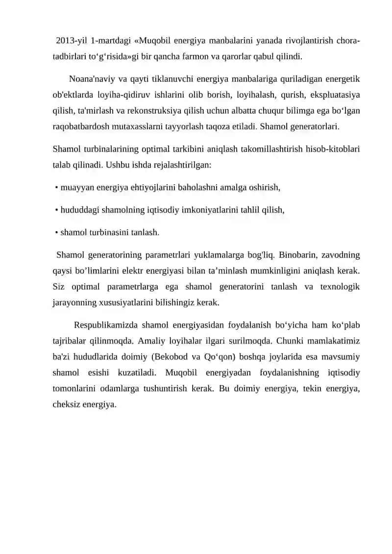 Shamol turbinalarining texnik xususiyatlari 3