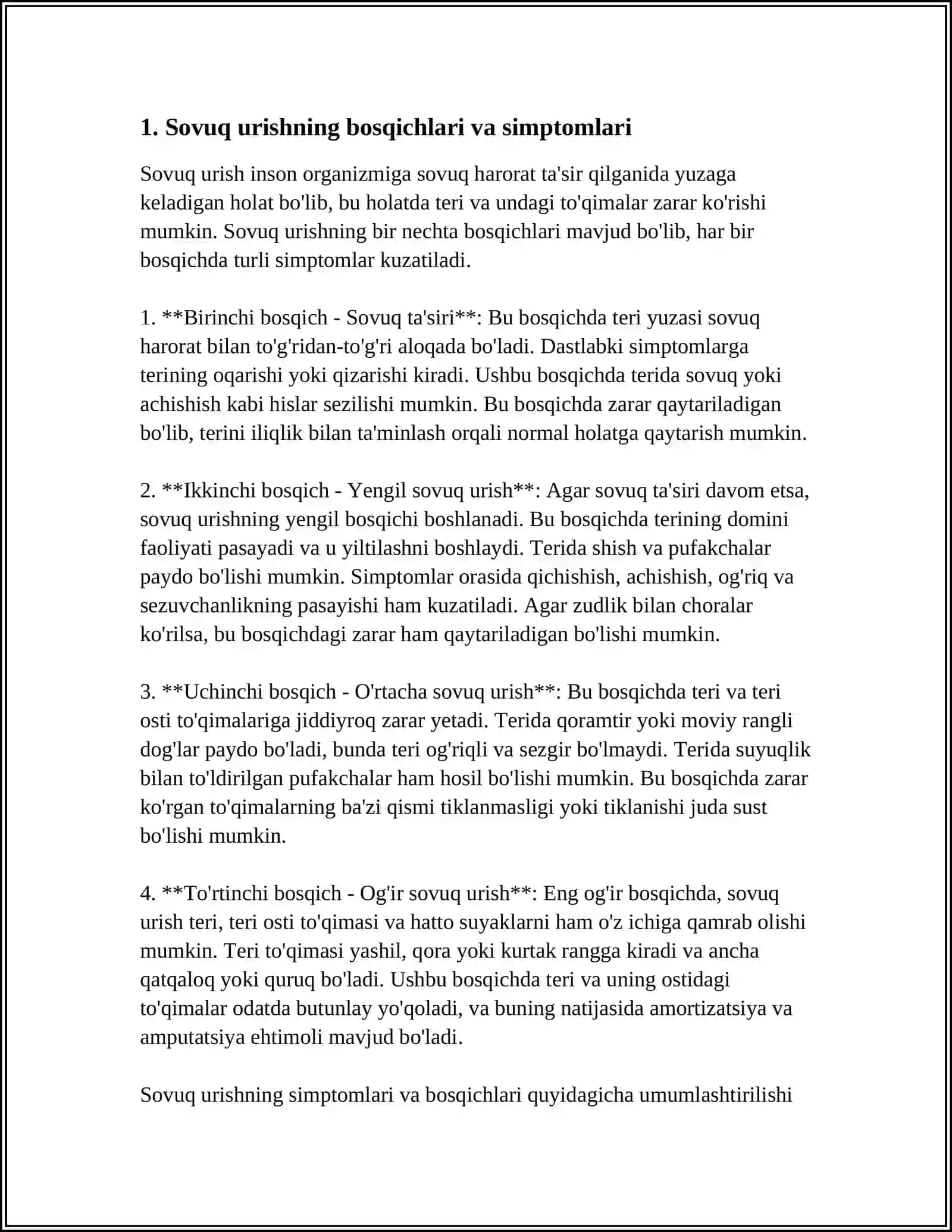 SOVUQ URISH, KUYISH, ELEKTROTRAVMA, DAVOLASH 3