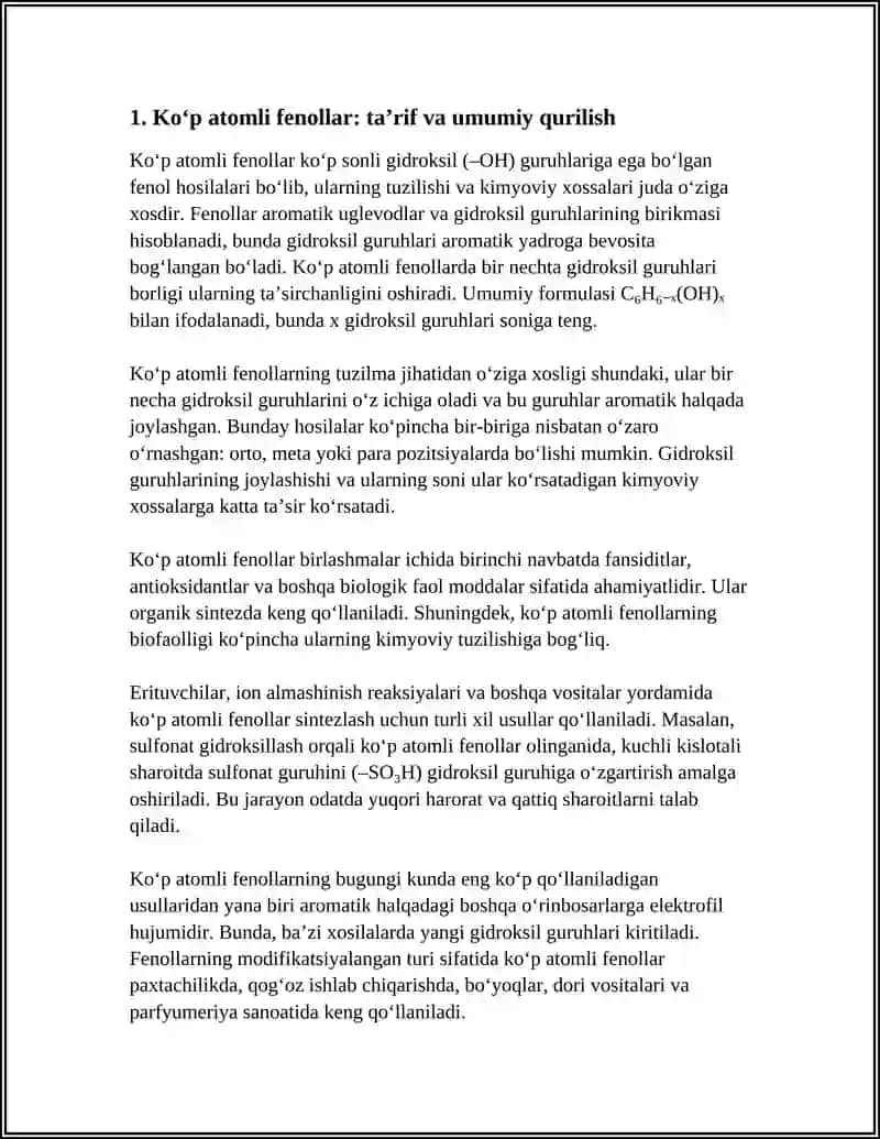 KOʻP ATOMLI FENOLLAR. OLINISH USULLARI XOSSASI VA ISHLATILISHI. FENOLLARNI ANIQLASH USULLARI 3