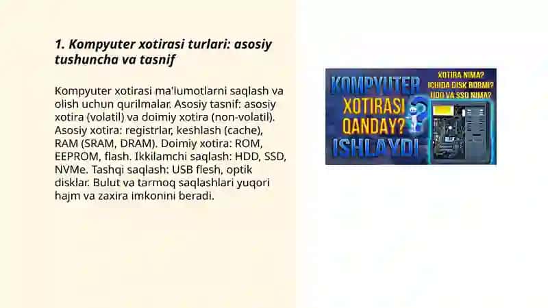 Kompyuter xotirasi turlari va tibbiy ma'lumotlar saqlash 3