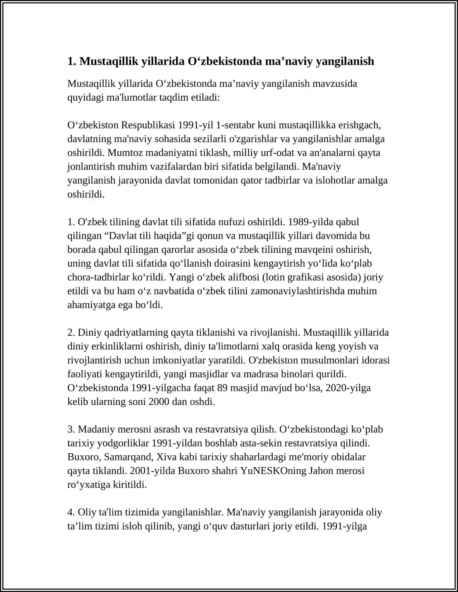 MUSTAQIL YILLARDA OʻZBEKISTONDAGI MA'NAVIY VA MADANIY TARAQQIYOT 3