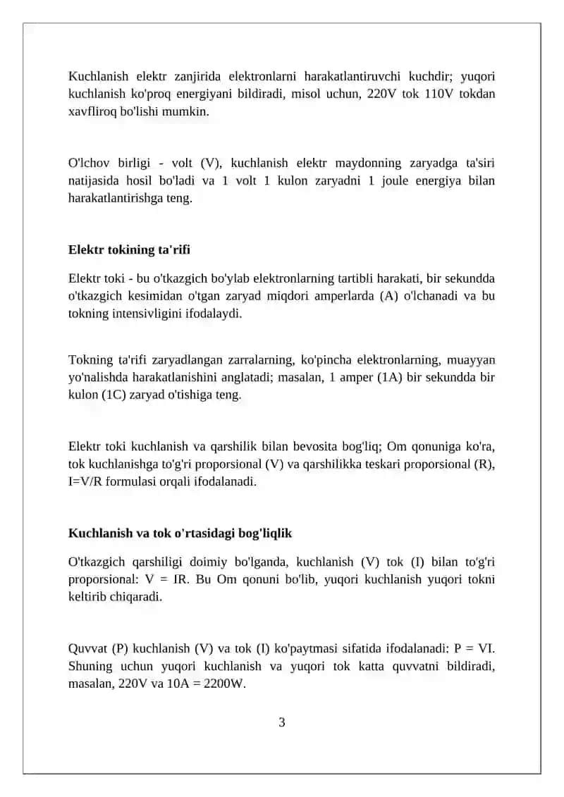 Elektr energiyasining quvvati kuchlanshi tok orqali ifodalanishi 3