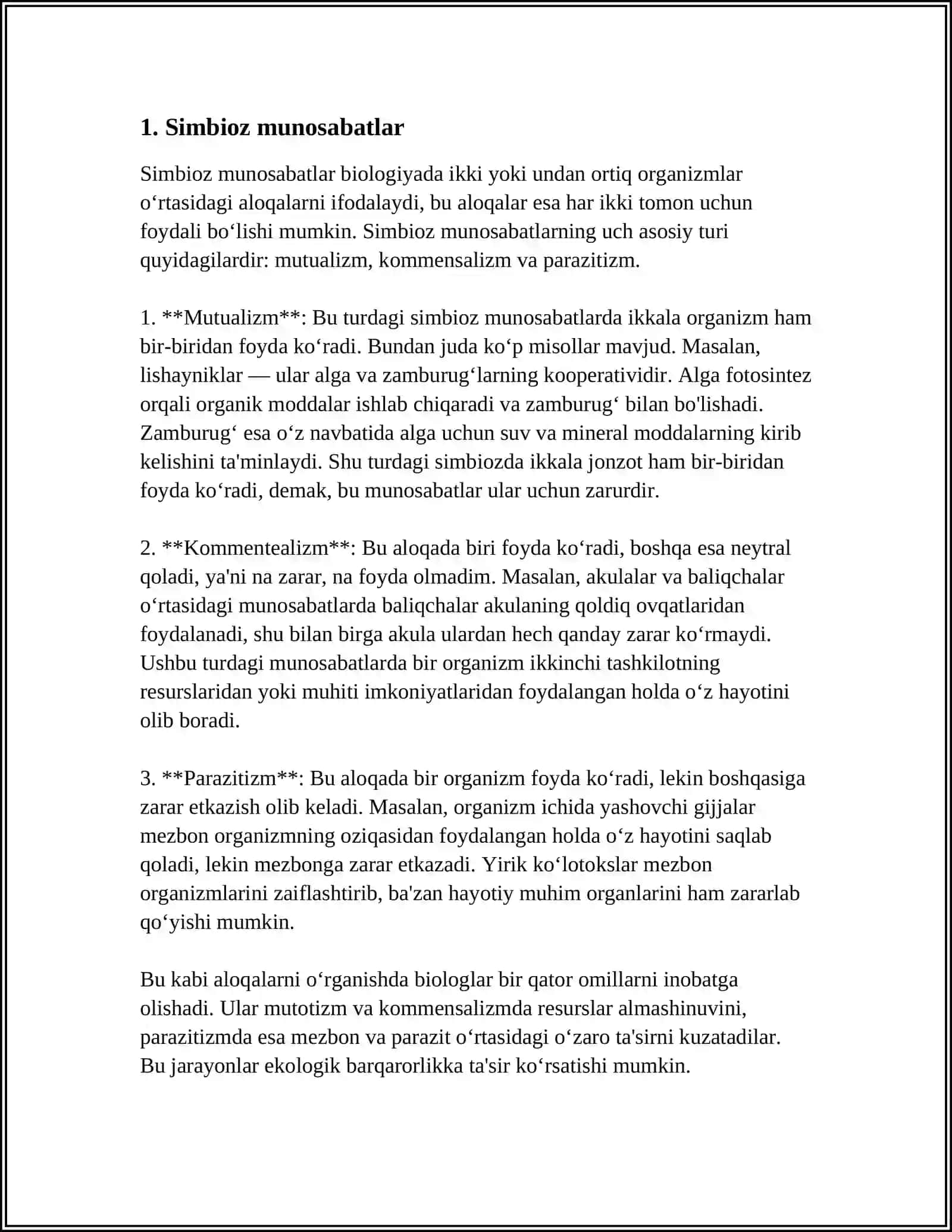 TIRIK ORGANIZMLARNING OʻZARO MUNOSABAT SHAKLLARI 3