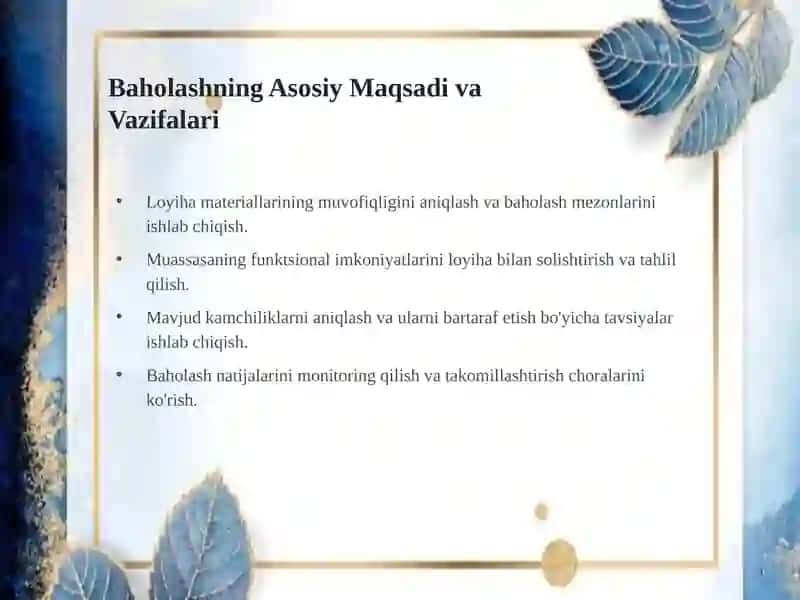 Davolash-Profilaktika Muassasalarini Loyiha Materiallari Bo'yicha Baholash 3