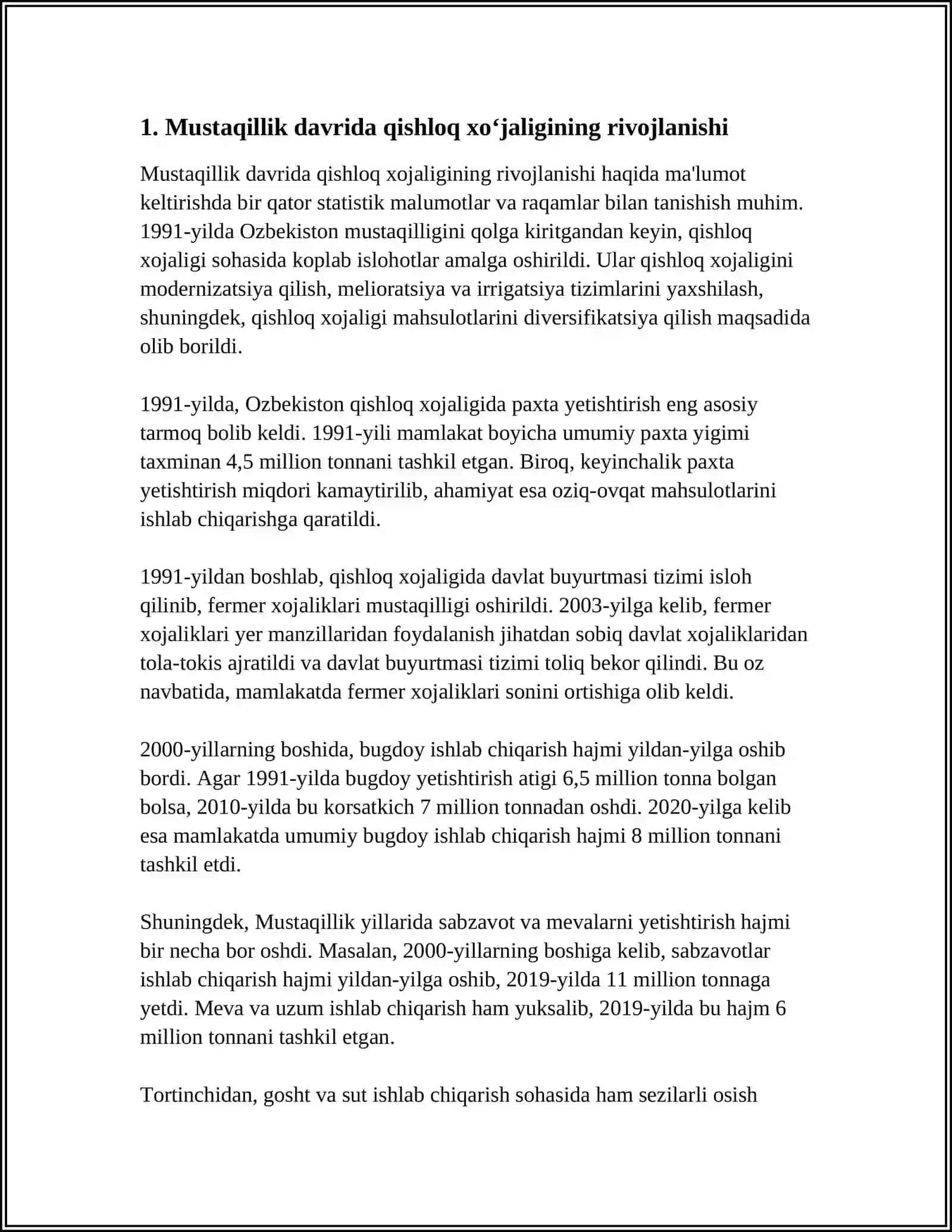 MUSTAQILLIK YILLARIDA QISHLOQ XÓJALIGI ÓZGARISHLAR 3
