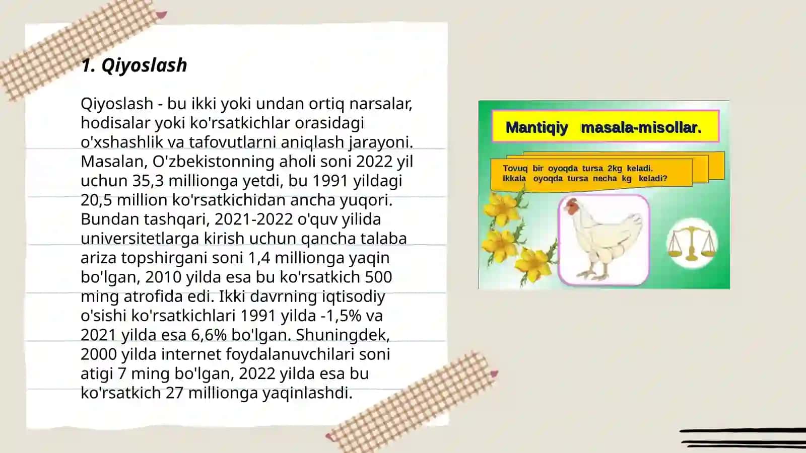 Mantiqiy fikrlashga oid masalalar ustida ishlash 2-sinf 3