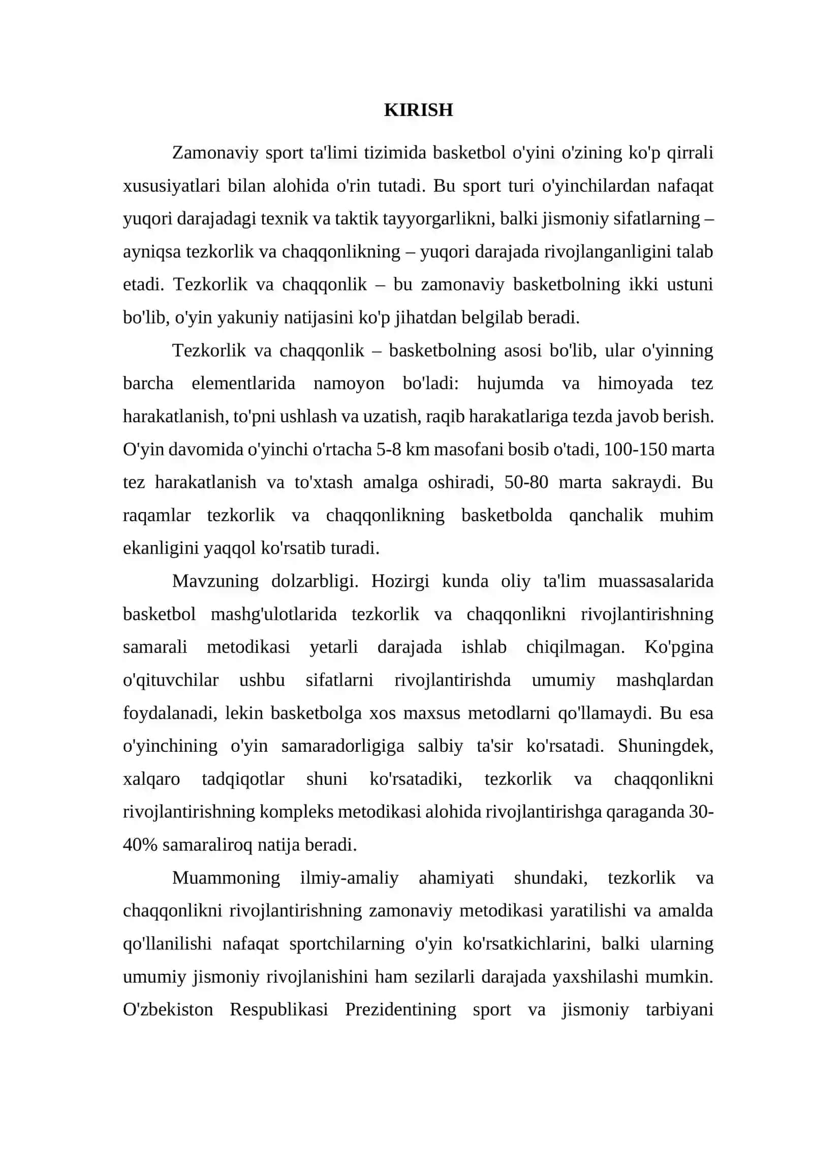 "Basketbol o'yinida tezkorlik va chaqqonlikni rivojlantirish metodikasi" 3